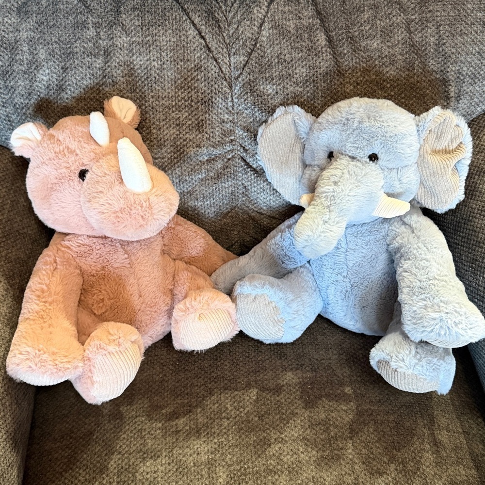 Heat Me Plush Pink Rhino and Blue Elephant Set
